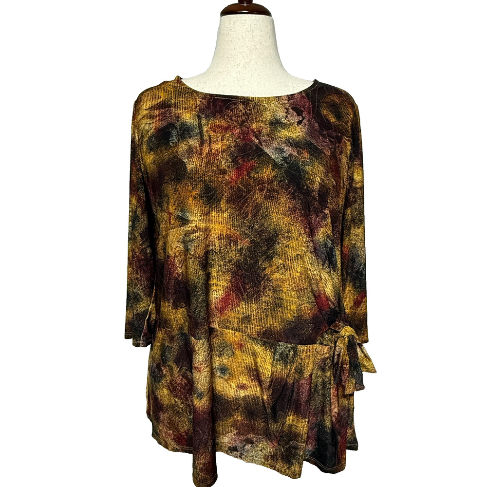 Cocomo Top Womens 1X Yellow Red‎ Colorful Abstract Side Tie Stretch Boho